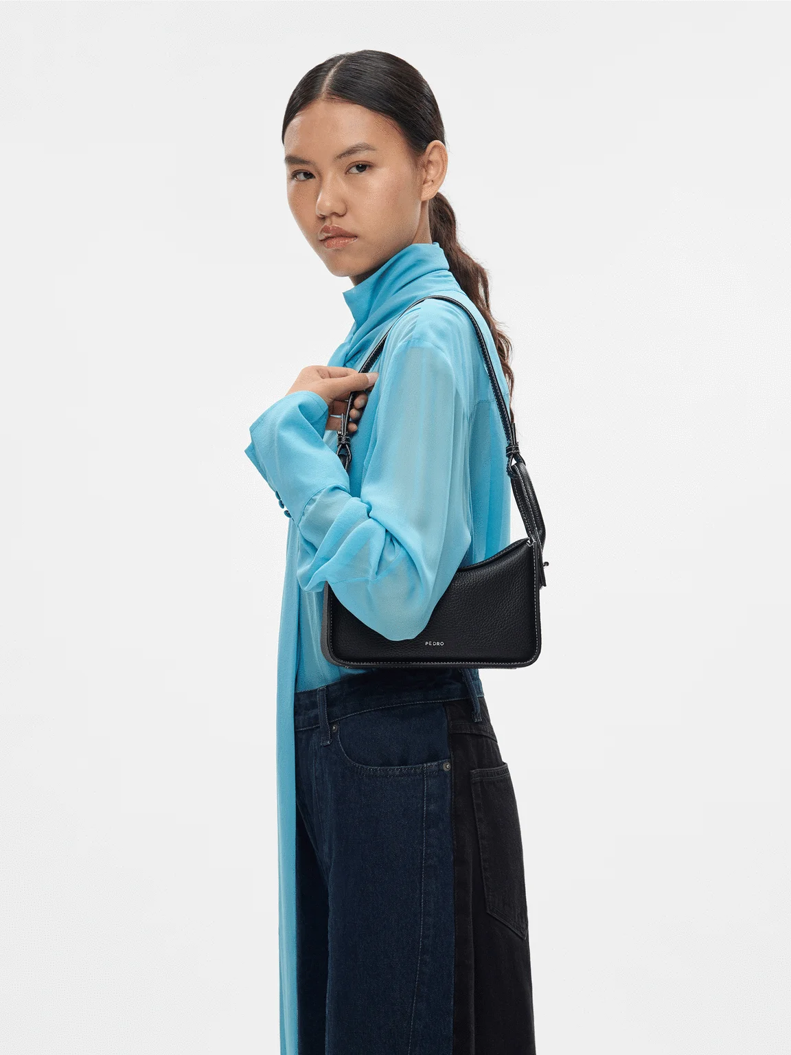 Túi đeo vai phom chữ nhật Demi Leather - Đen - Ảnh 4