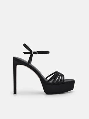 Giày sandals cao gót Iza Fabric Platform - Đen