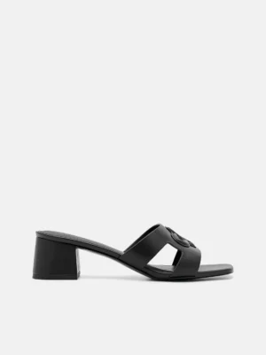Giày mules cao gót Icon Leather - Đen