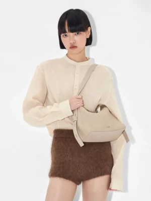 Alternative view of Túi đeo vai hình thang Demi Leather - Nâu Xám